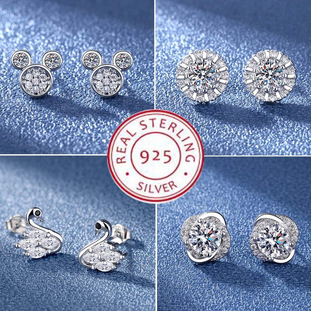 Silver Stud Earrings 925 Sterling Silver Jewelry Women Fashion Cute Tiny Clear Crystal CZ Stud Earrings Gift for Girls Teens Lady