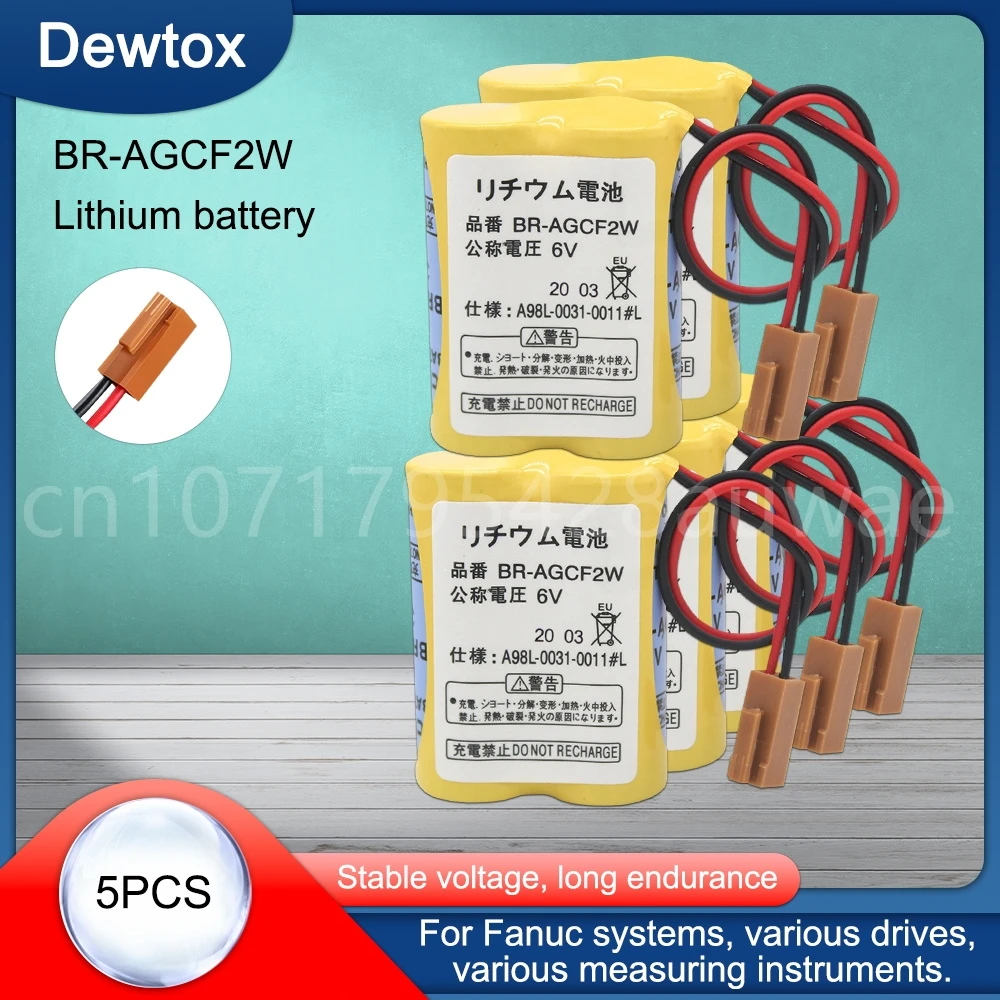 

5PCS NEW Original Battery BR-AGCF2W Lithium 6V PLC Batteries with FANAC Brown Belt Hook Plug
