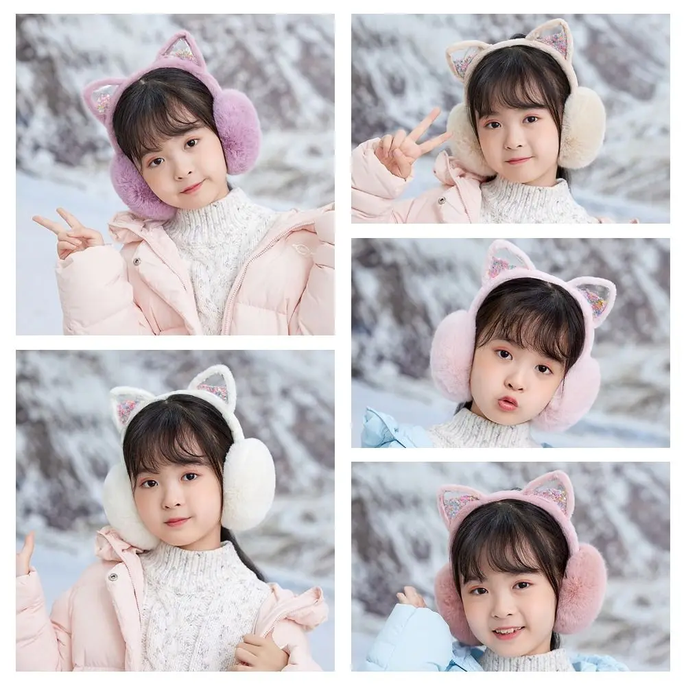 Cartoon Plush Earmuffs Soft Foldable Earcap Cat Ear Earmuffs Glitter Earflap Winter Ear Cover Outdoor
