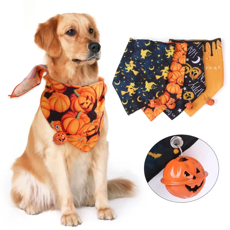 

Halloween Bell Dog Collar Triangular Bandage Scarf Puppy Pet Bandana Collar Cotton Bandanas Pet tie Grooming Halloween Products