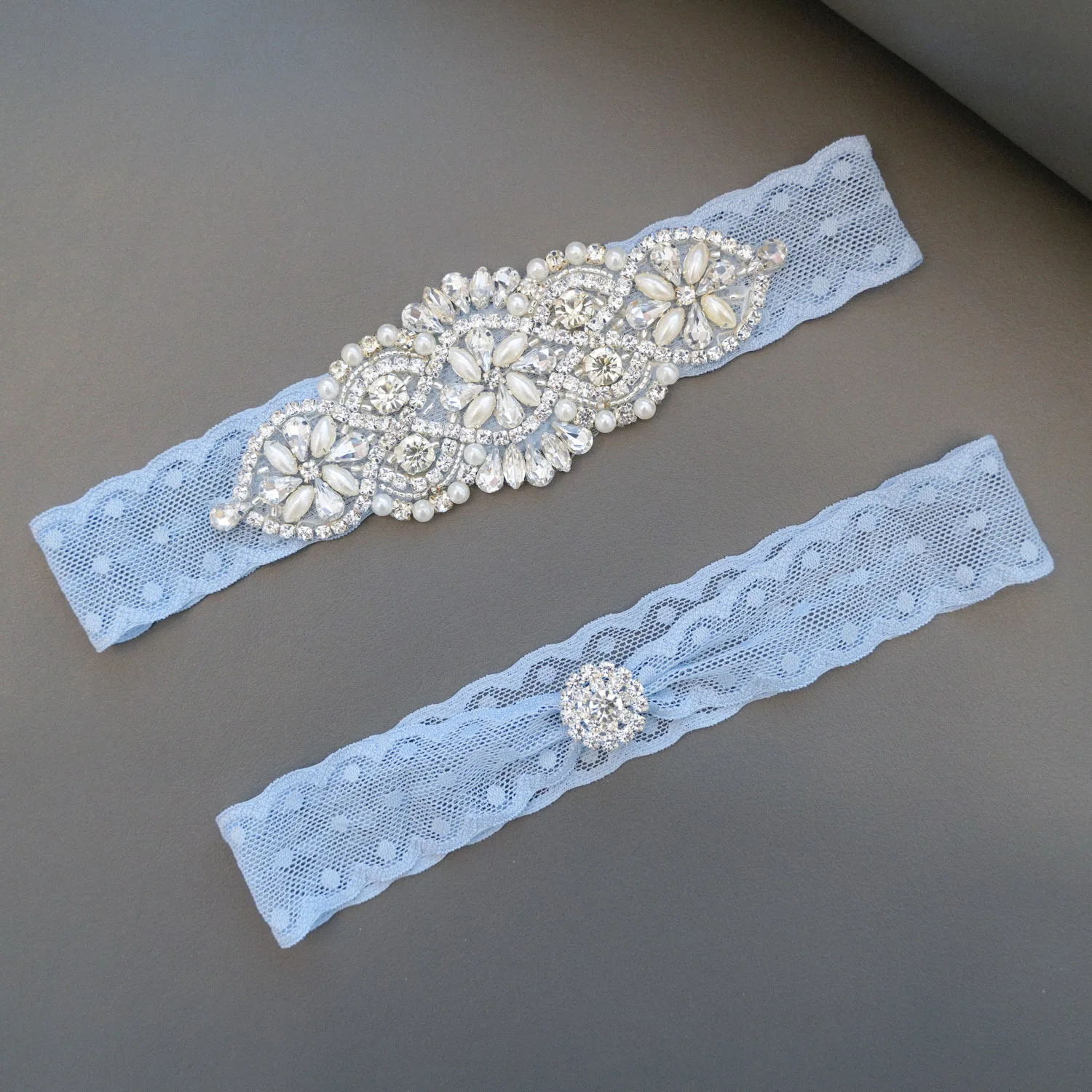 Bridal Garter Belt Sky Blue Bridal Wedding Garters for Bride Party Crystals Pearls Sexy Rhinestone Garter Belt for Women Accessories Gift