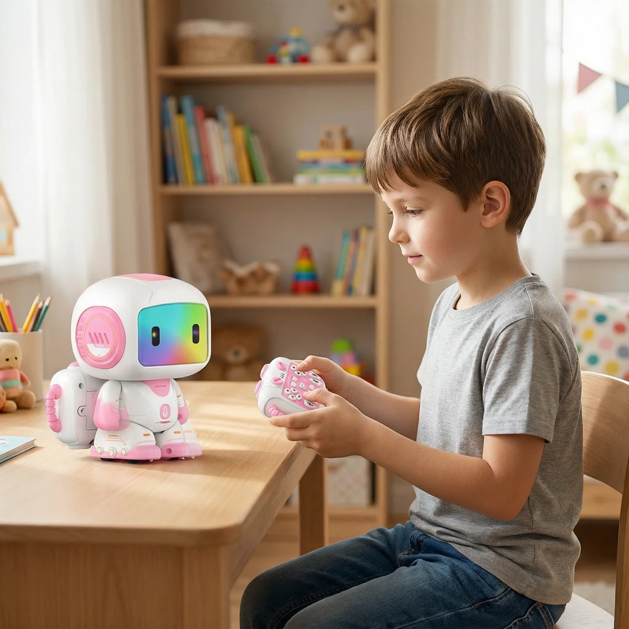 Interactive Children's Robot Toy with Rainbow LED Screen - Music & Storytelling Educational Companion, Touch-Control Rechargeable Gift