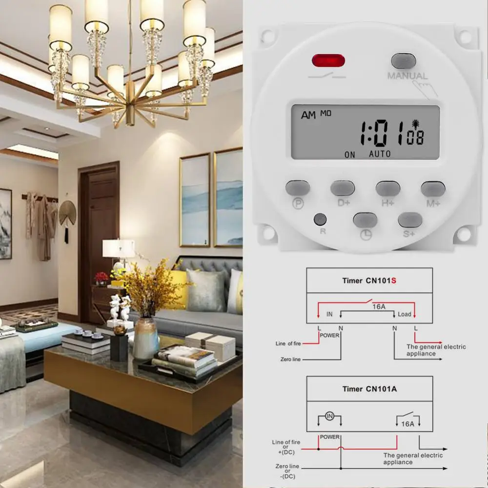 디지털 LCD 전원 타이머, 프로그래밍 가능 시간 스위치 릴레이, 16A CN101, 220V, 110V, 24V, 12V, CN101A, 1 5 개