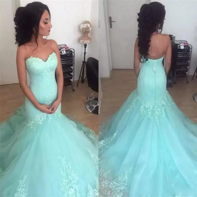 

Angelsbridep South African Sweetheart Prom Dresses Mermaid Mint Green Appliques Evening Party Dress For Black Girl Robe De Bal