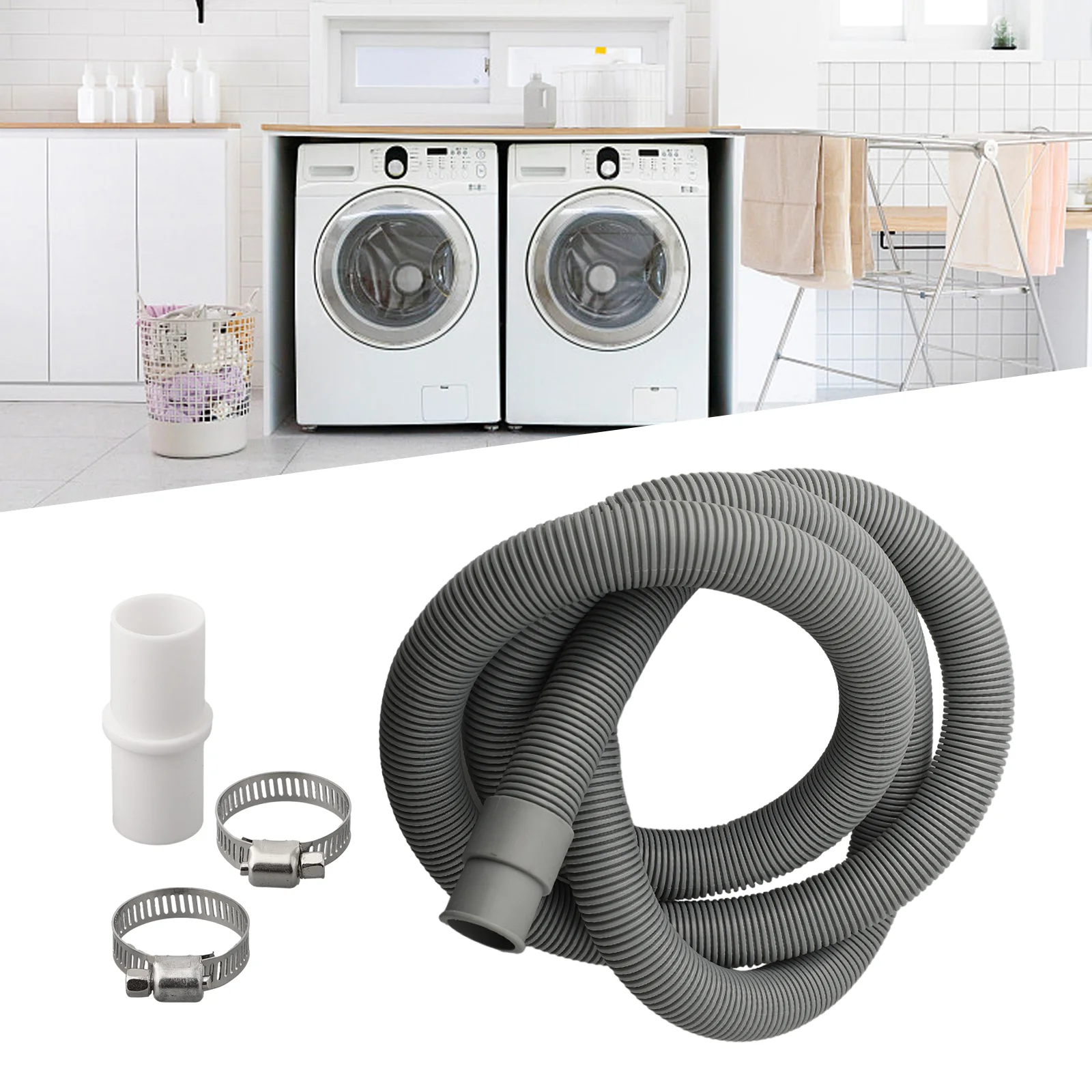 Water Pipe 70/150/200cm Drain Pipe Washing Machine Dishwasher Drain Waste Hose Extension Pipe With Hose Clamps Set Wash Machine Accesories