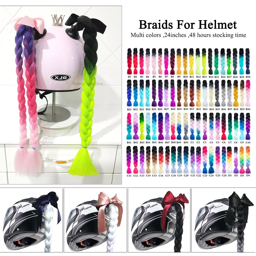24 Pollici Di Alta Qualità Casco Trecce Parrucche Jumbo Trecce Capelli Coda Di Cavallo Per Moto Ciclismo Sci Casco Decor Donna Bambino Parrucche