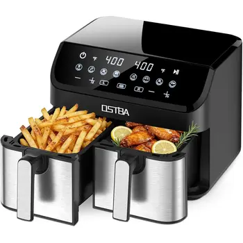 9.5QT Double Air Fryer, 1700W with 2 4.25QT Stainless Steel Baskets, Digital Touch, 8 Presets, Auto Shut-Off, Dishwasher Safe 1