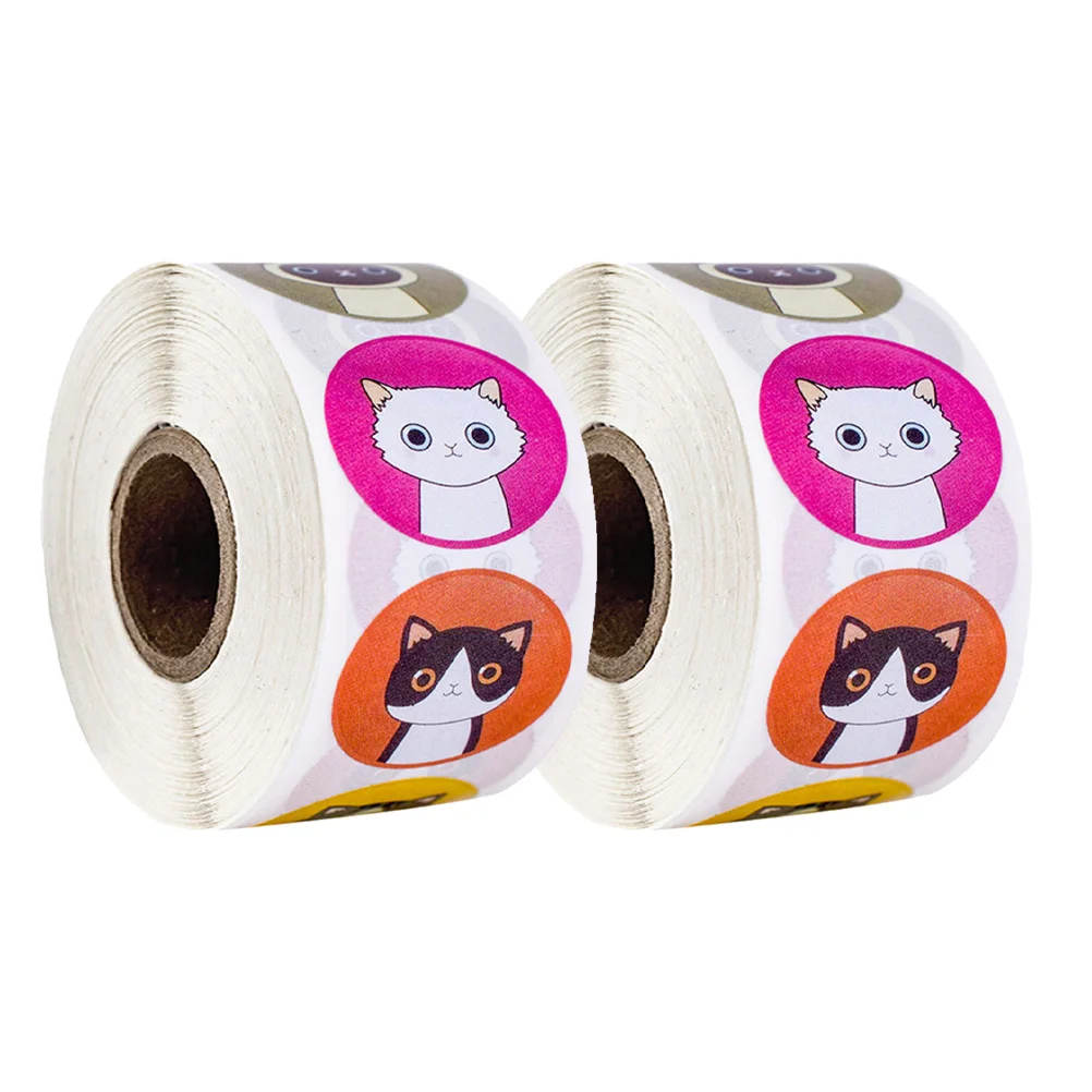 

2 Rolls Kitten Stickers Gift Decor Decal The Labels Cat Packing Gifts for Stocking Stuffers Paper