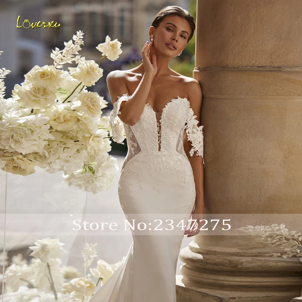 Loverxu Mermaid Elegant Wedding Dresses 2023 Sweetheart Off The Shoulder Vestido De Novia Lace Appliques Satin Robe De Mariee