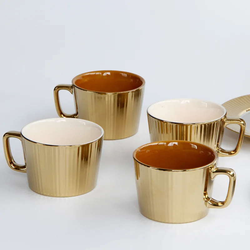 

European luxury gold ceramic cup high-grade glass ion gold-plated Nordic style mug