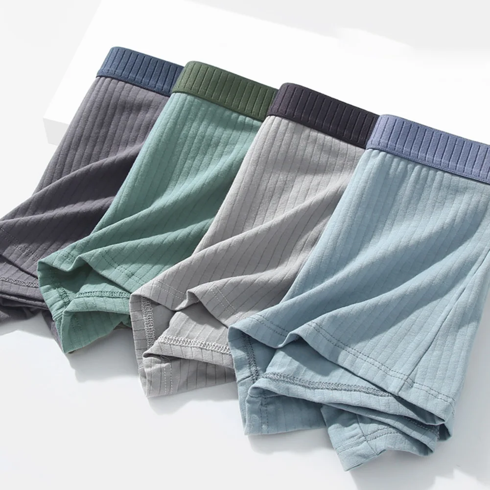 Men Cotton Boxer Thread Skin Friendly Underwear Bugle Pouch Short Underpants Soft Silky Trunks Solid Breathable Swimwear