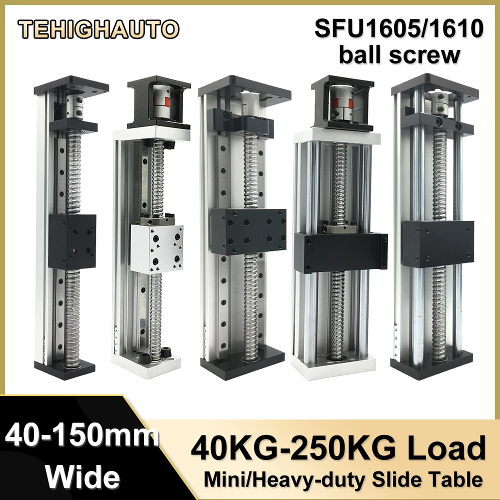 โต๊ะเลื่อนบอลสกรูรับน้ำหนัก 40-250 กก. ขนาดเล็ก/ใหญ่ พร้อมรางเลื่อนแบบเส้นตรง SFU1605/1610 แท่นเลื่อนแบบเส้นตรงอลูมิเนียมสำหรับงานหนักพร้อมมอเตอร์ 1