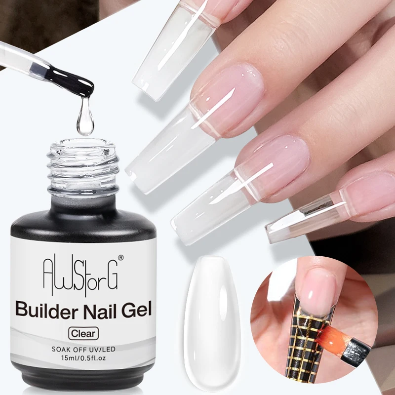 AWStorG 15ML Clear Quick Builder Nail Gel Varnish Semi Permanent Acrylic Crystal Clear Nude Gel Nail Polish UV Construction