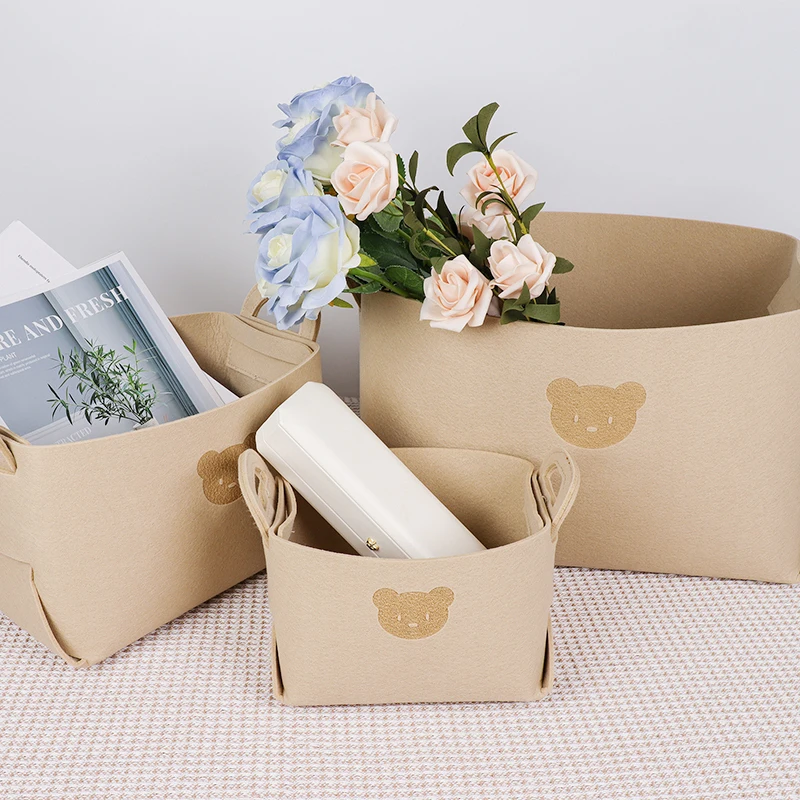 

Складная корзина для хранения игрушек из войлока, органайзер для хранения с рисунком медведя, для разных вещей