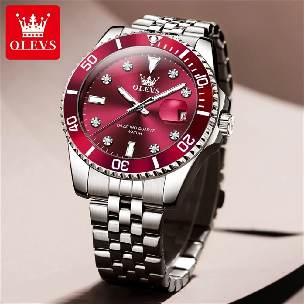OLEVS 9809 Men Watch Original Waterproof Luminous Stainless Steel Quartz Watch For Men Top Brand Calendar Business Wristwatch