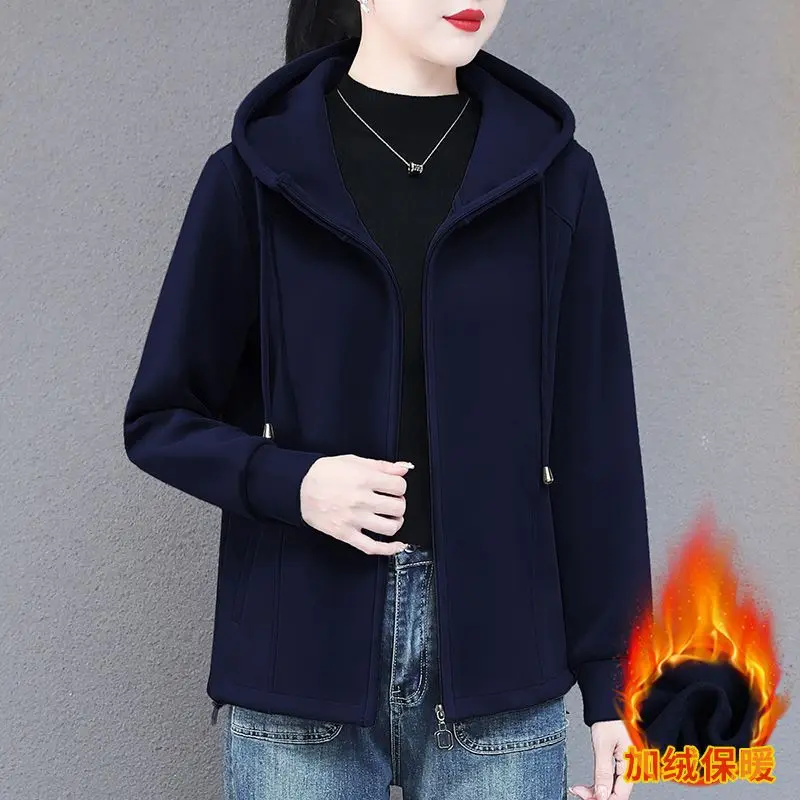 캐주얼 여성 양털 안감 두꺼운 스웨터 Jacket2023New 가을 겨울 패션 다목적 후드 가디건