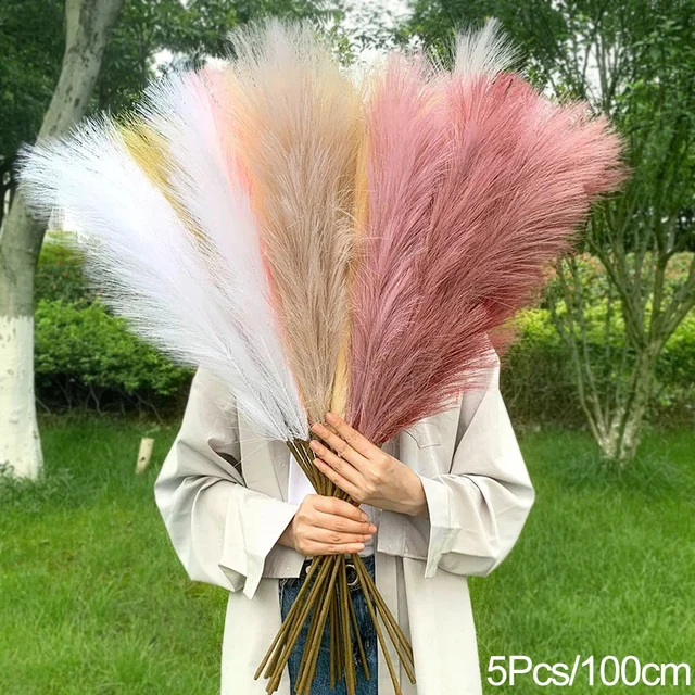 5Pcs 100/70cm Artificial Pampas Grass Bouquet New Year Holiday Wedding Party Home Decoration Plant Simulation Dried Flower Reed 5Pcs-Mix-100cm