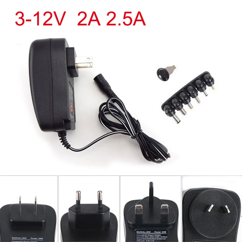 

AC 100-240V to DC 3V 4.5V 5V 6V 7.5V 9V 12V 2A 2.5A Power Supply Adapter Universal Charger for LED Light Strip CCTV Q1