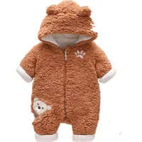 Lamb hair cartoon bear embroidered baby jumpsuit winter new girl baby long sleeved crawling suit thickened girl 3
