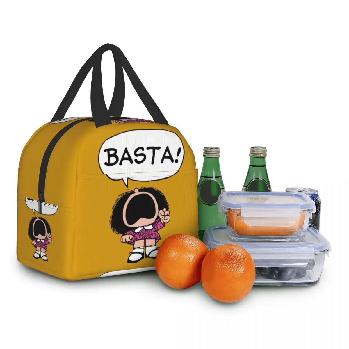 Mafalda Basta Thermal Insulated Lunch Bag Quino Manga Portable Lunch Box Tote for Women Kids Camping Travel Food Storage Bag