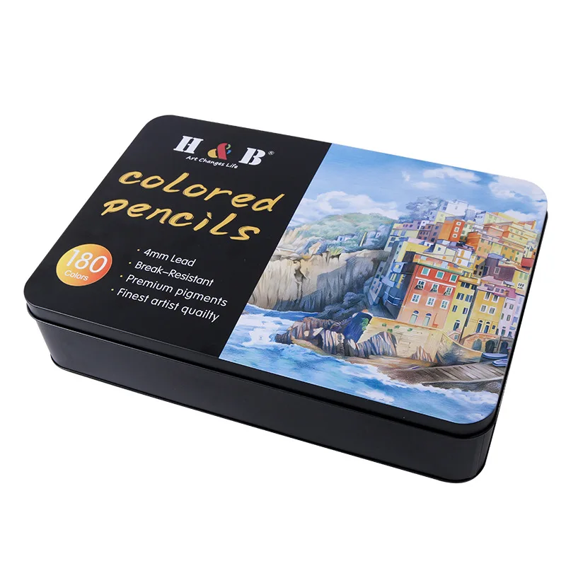 H&B 180색 유성 색연필 세트, 어린이 아티스트 선물용 4mm 리드 파손 방지 안료 아트 드로잉 및 스케치 키트