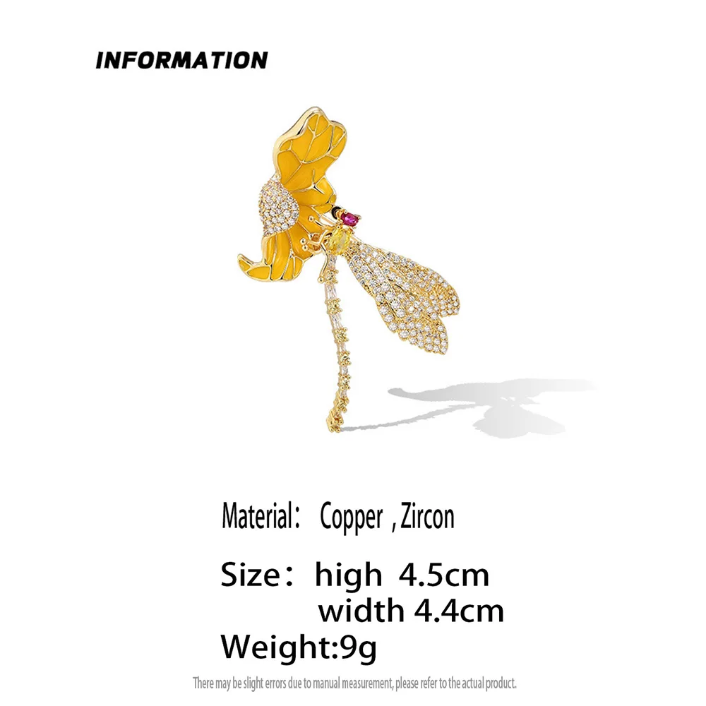 Delicate Enamel Dragonfly Standing Branch Lotus Leaf Brooch Zircon Flower Women Brooch Pins Personality Jewelry Accessories