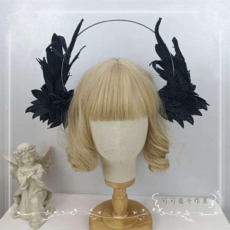 Virgin Halo Lolita Angel Demon Berrying Wings Retro Pope Crown Headband Halloween Cosplay Headwear Hair Accessories