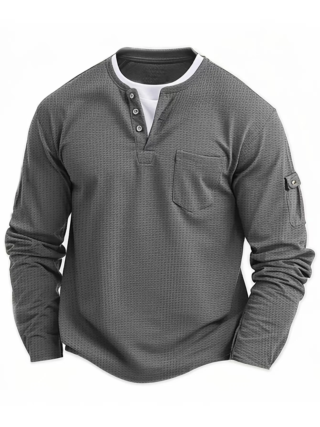 Spring Fashion Button V-neck Hoodie Retro Fake Two Piece Set Double Layer Top Men's Casual Long Sleeve Loose Hoodie
