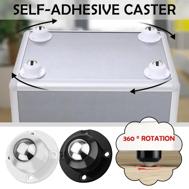 Furniture Casters 4Pcs Self Adhesive Mute Ball Pulley Universal Wheel Load 300Kg Furniture Casters Wheels Stainless Steel Wheel 360&deg; Rotation