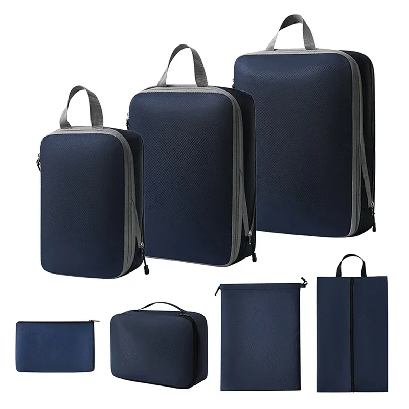 

Waterproof Storage Packing Cubes Suitcase Double-layer 7pcs Portable Travel Pouch Luggage Compression Organizer Bag