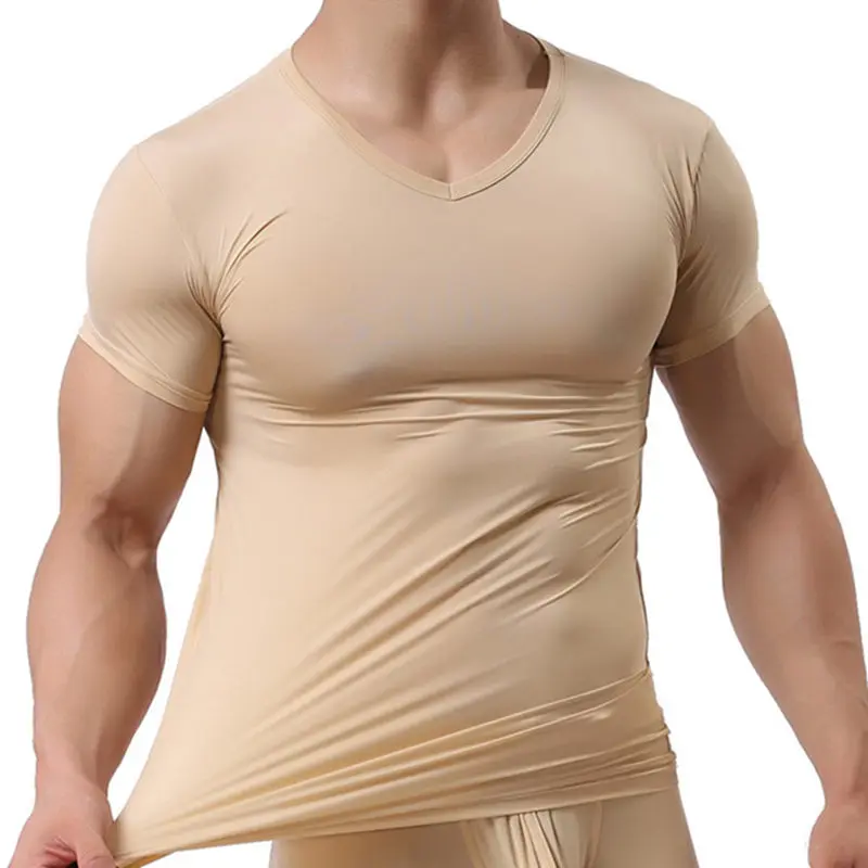 Sexy Mens Undershirts Ice Silk Soft T Shirts