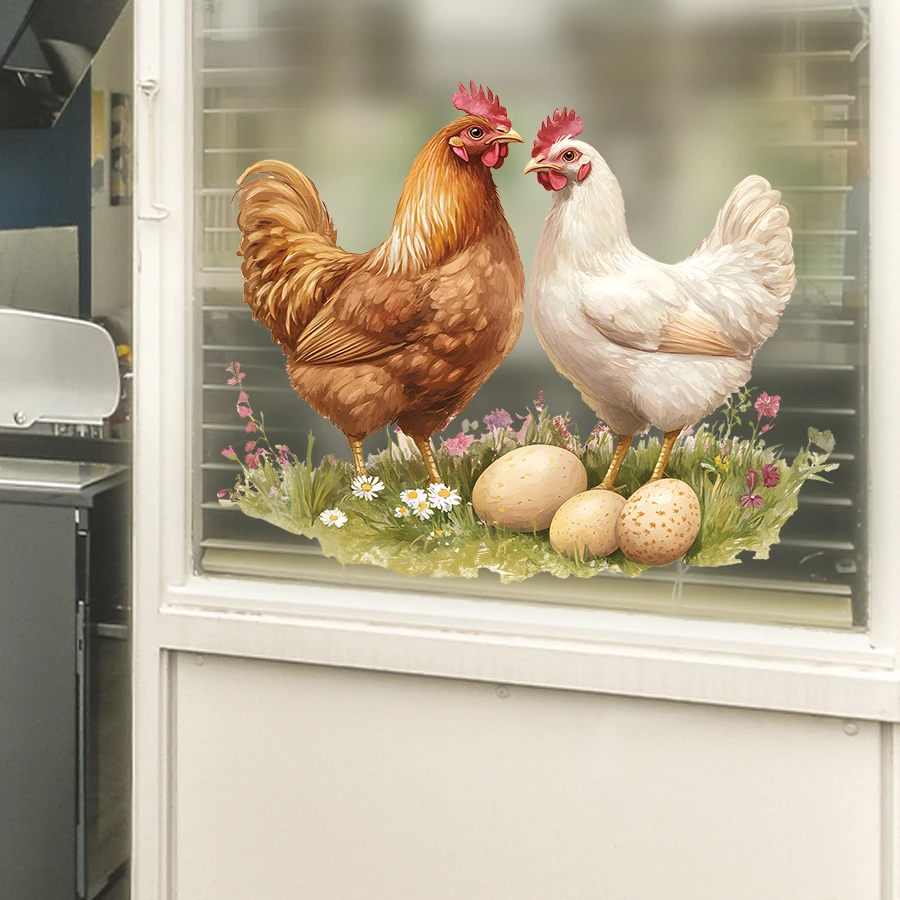 Double Sided Visibility Removable Windows Stickers Realistic Chicken Pattern Glass Decals 1pcs For Kitchen Living Room Decor