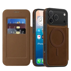 Magnetic Leather Flip Purse Case with Wireless Charging and Card Slots - iPhone 15 Plus (Coffee)