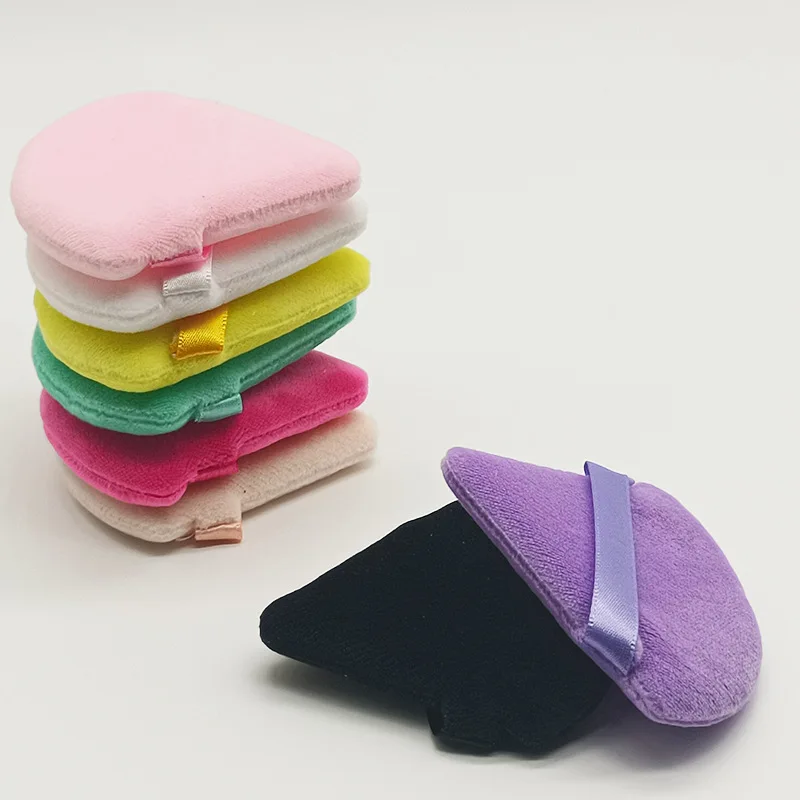 Customize Logo Reusable Microfib Cotton Makeup Triangular Remover Pads Loose Powder Puff Fan-shaped Makeup Beauty Tool on Tag 4