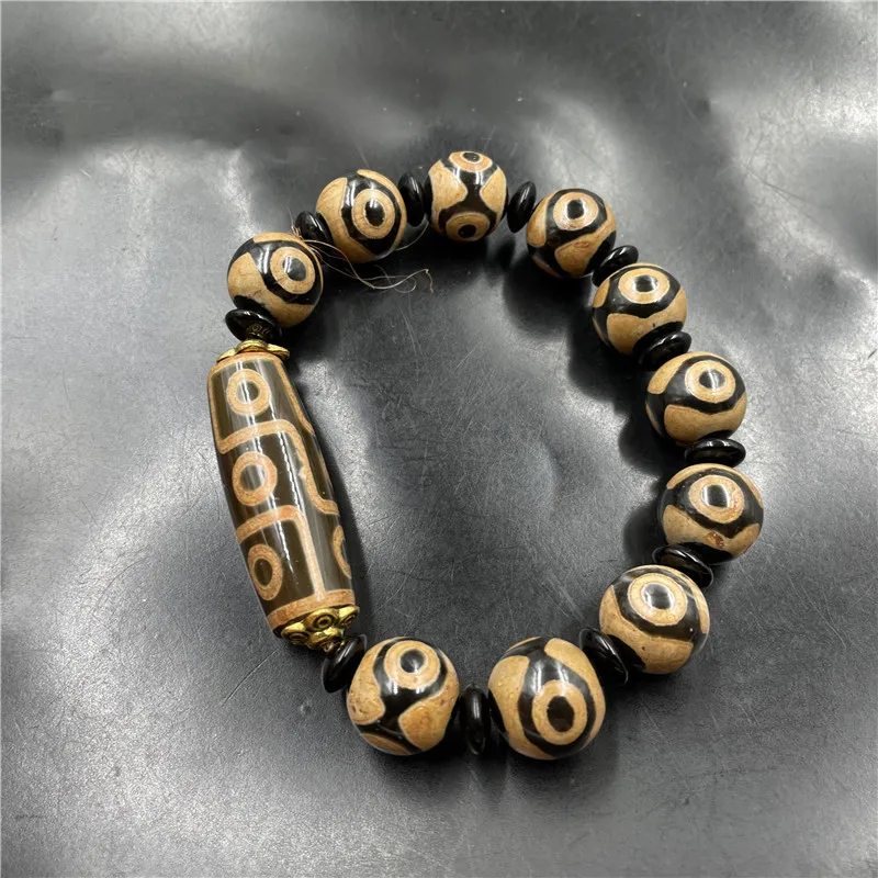 

Винтажный Состаренный браслет с бусинами в виде неба из девяти глаз для мужчин и женщин Тибетский старинный Агат