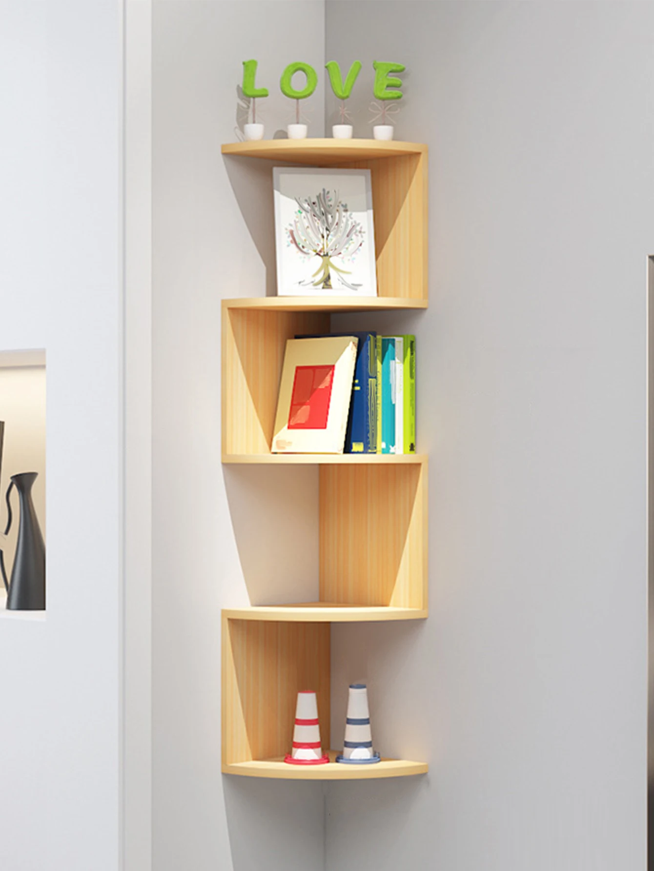 Yellowwoodentriangularwallcornershelfwallshelfbookshelfbedroom