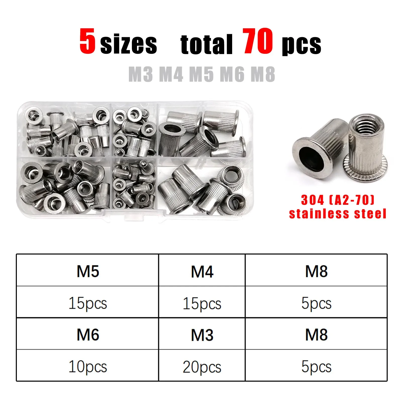 thumbnail image 2 of 312pc Aluminum Solid Rivets Assortment - M2.5 To M8 Sizes For Boats & Trailers 2 of 2