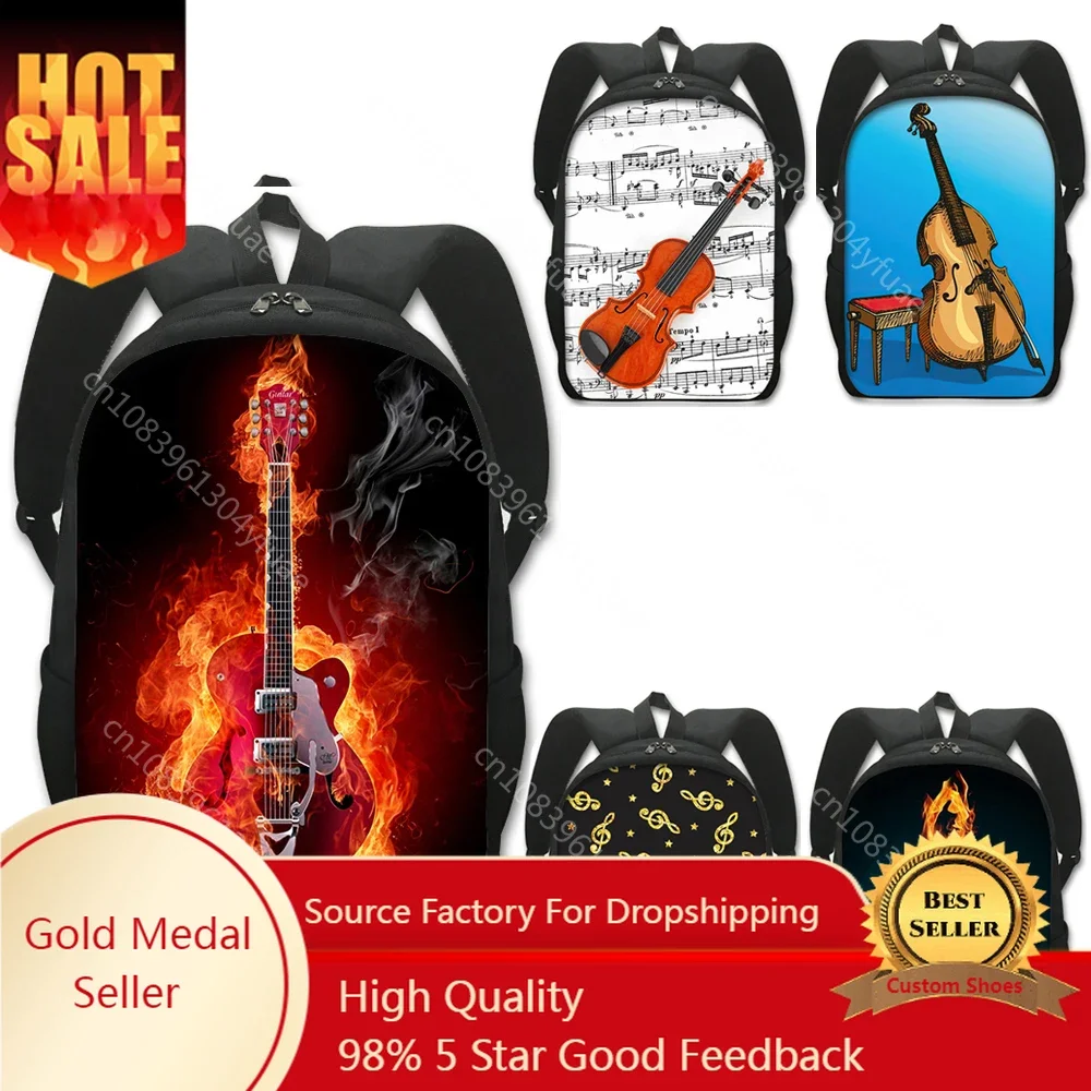 

Musical Instrument Guitar / Violoncello / Violin Backpack Music Note Rucksack Canvas School Bags for Teenager Travel Book Bag