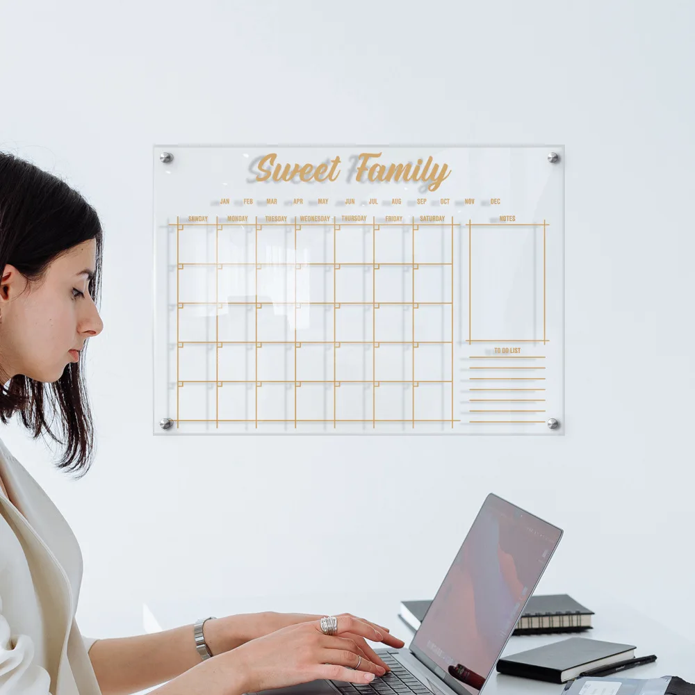 Classic Acrylic Calendar for Wall Oversize 24' X 18' Clear Home Office Glass Calander Dry Erase Board Large Reusable Whitebo