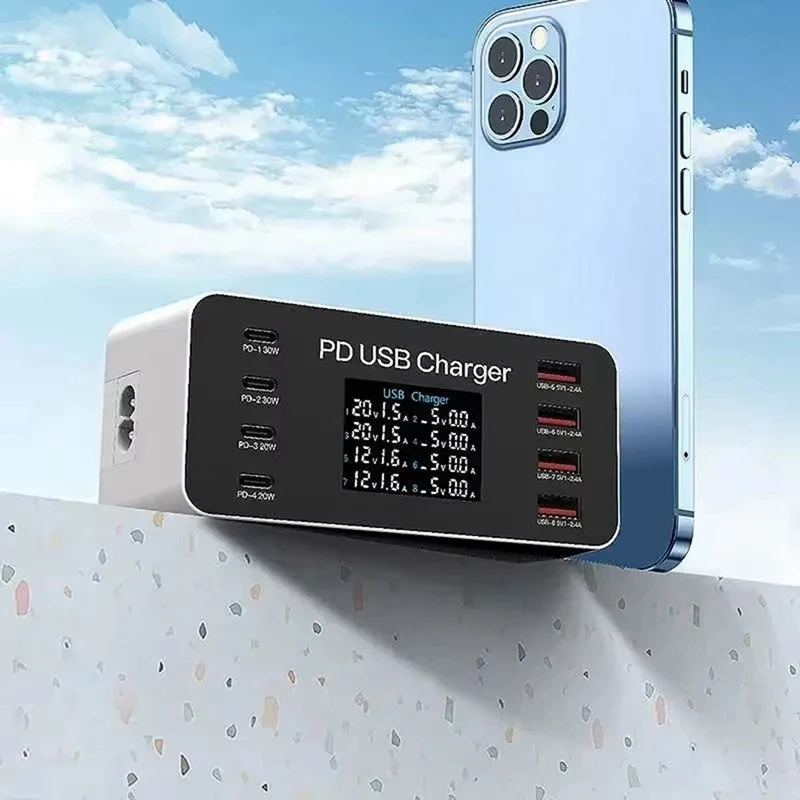 65W 멀티 8 포트 PD USB 고속 충전기 LCD 디스플레이 PD 30W 충전 카레가도르 태블릿 폰 14 EU-PLUG-A25R용