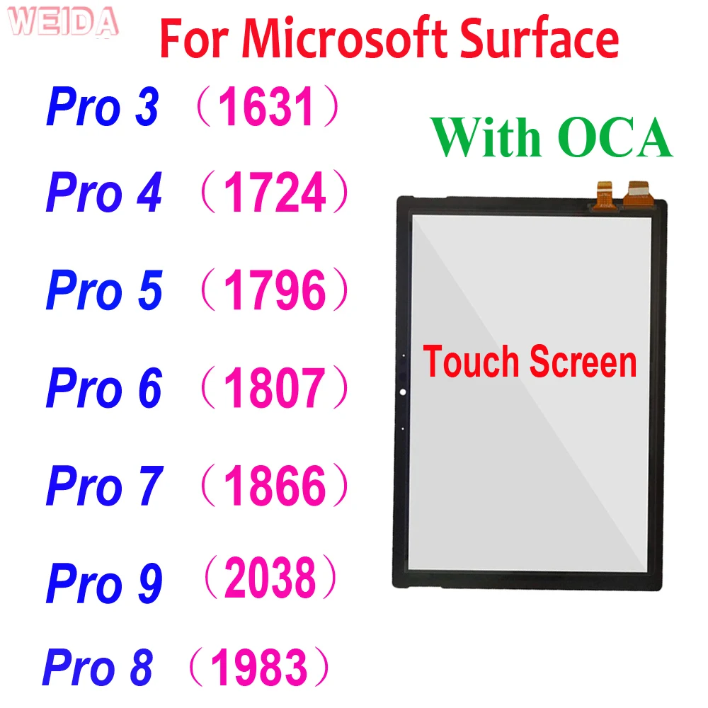 Touch Screen Per Microsoft Surface Pro 3 1631 Pro 4 1724 Pro 5 1796 Pro 6 Pro 7 1866 Pro 8 1983 Pro 9 2038 Touch Digitizer Glass
