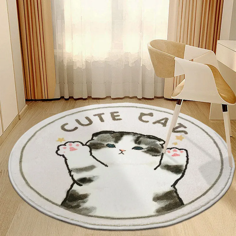 Floor Mat Carpet Cartoon Cat Mat Round Doormat Round Carpet Bedside Mats Bedside Rug