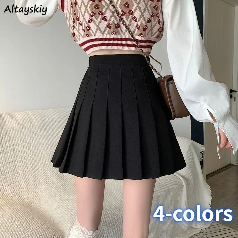 

Mini Pleated Skirts Women Hotsweet 4-colors Tender Preppy Style Summer Korean Style High Waist Prevalent Casual Classic Lining