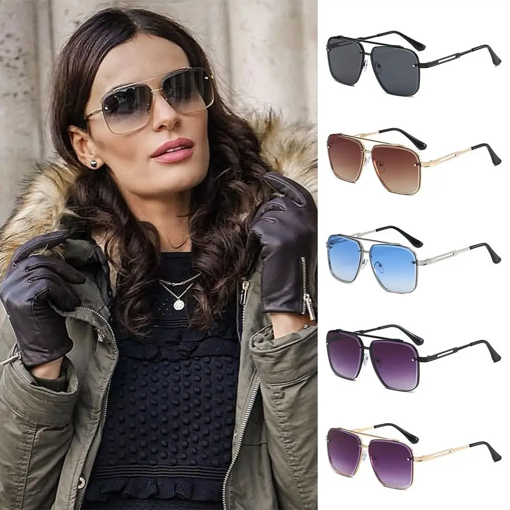 

Classic Gradient Sunglasses UV400 Protection Big Metal Frame Oversized Square Sunglasses Driving Traveling Shades