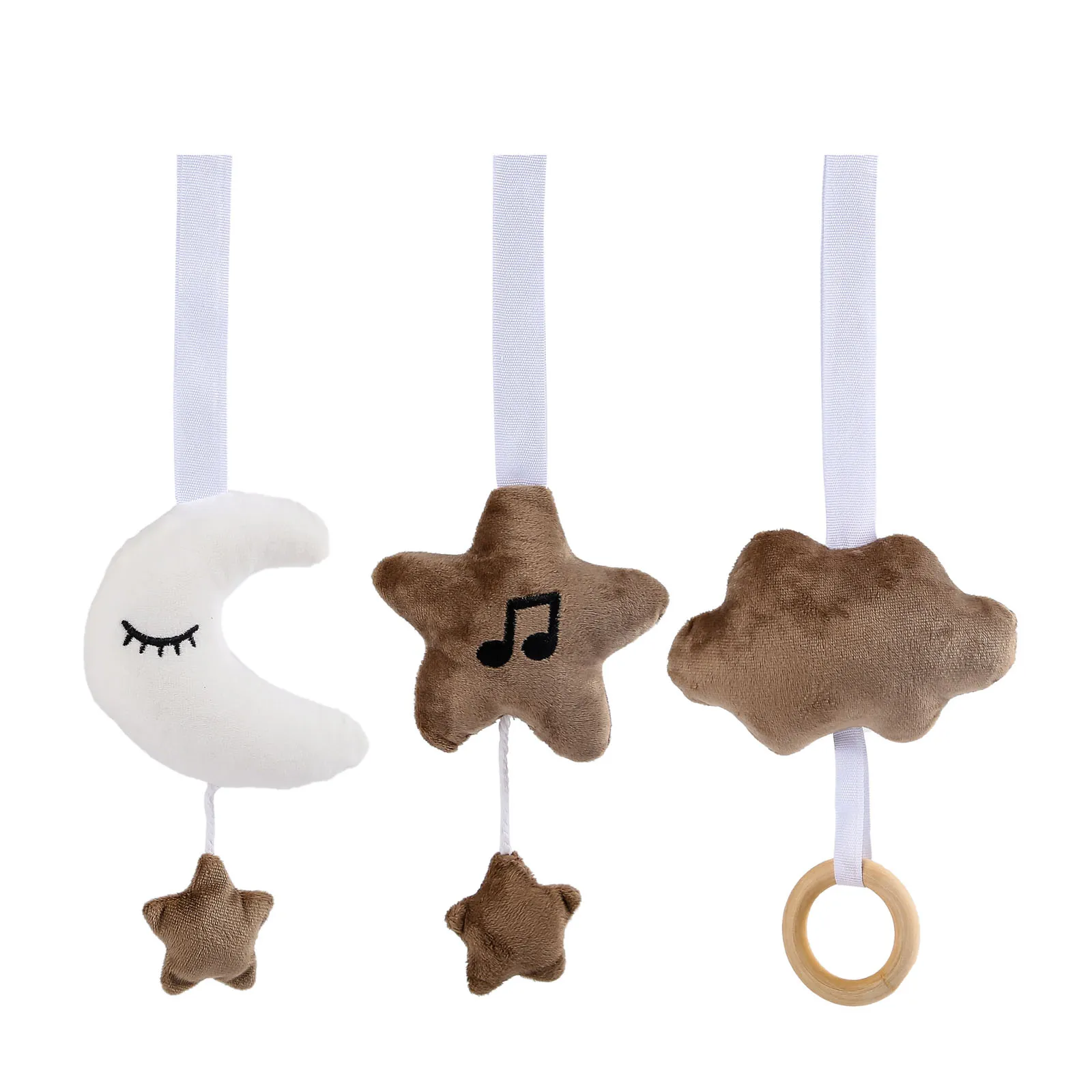 

3 Pcs Baby Gym Frame Pendants Stroller Rattle Wooden Ring Soft Stars Moon Cloud Hanging Bed Bell Fitness Rack Pendant