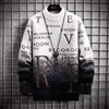 Men's Casual Fleece Lined Oversized Sweater Warm Gradient Color Letters Design Winter Fashion Comfortable Knitwear Top