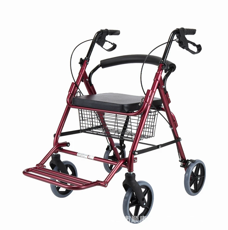 

Elderly Walking Aid Foldable and Portable Walking Aid Four-Wheel Trolley Shopping Cart