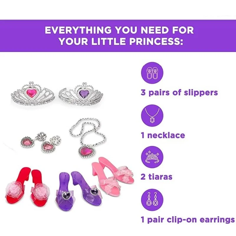 Princess Pretend Toys, Princess Dress Up Shoes Heels Tiaras, Costume Jewelry Set for Girls