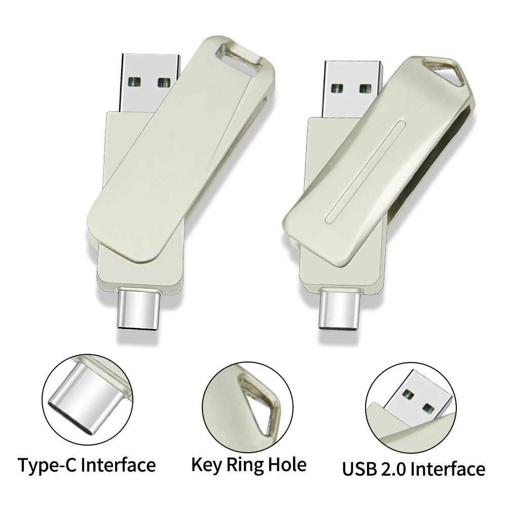 U 디스크 C타입 USB 2.0, 휴대폰 컴퓨터 상호 변속기, 휴대용 USB 플래시 디스크, 고속, 32GB, 64GB, 128GB, 로트당 10 개