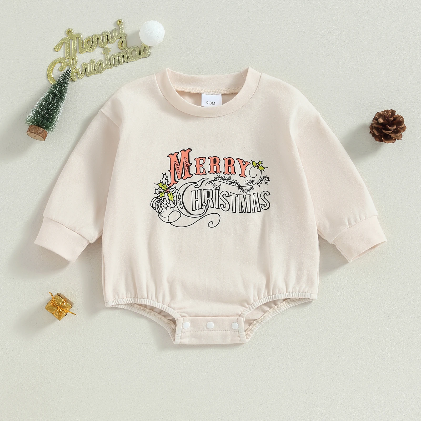 

Baby Girls Christmas Crewneck Romper Long Sleeve Letter Print Loose Playsuit Xmas Pullover Bodysuits Fall Winter Child Clothes
